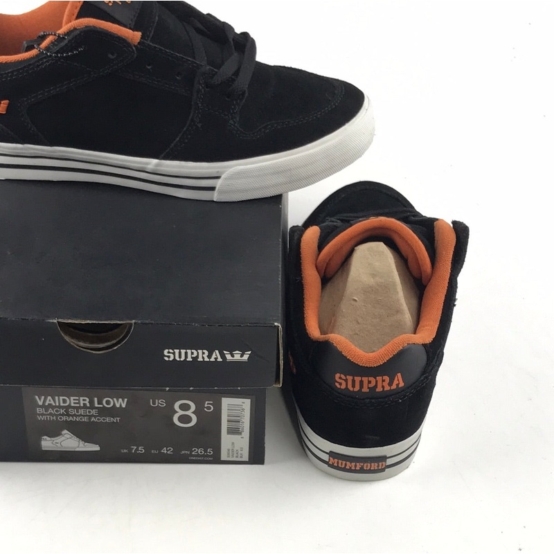 Supra Vaider Low Black Suede With Orange Accent US Mens Size 8.5