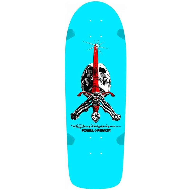 POWELL PERALTA RETRO DECK - OG RODRIGUEZ SKULL & SWORD SPOON NOSE LIGHT BLUE (10")